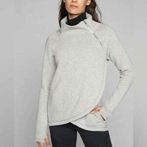 Athleta Cozy Karma Asym Pullover Wrap Sweatshirt Longsleeve Heather White XS